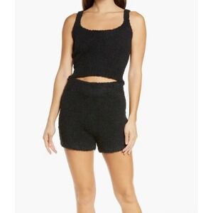 Skims black cozy knit unisex shorts fuzzy lounge‎ wear bottoms size small medium